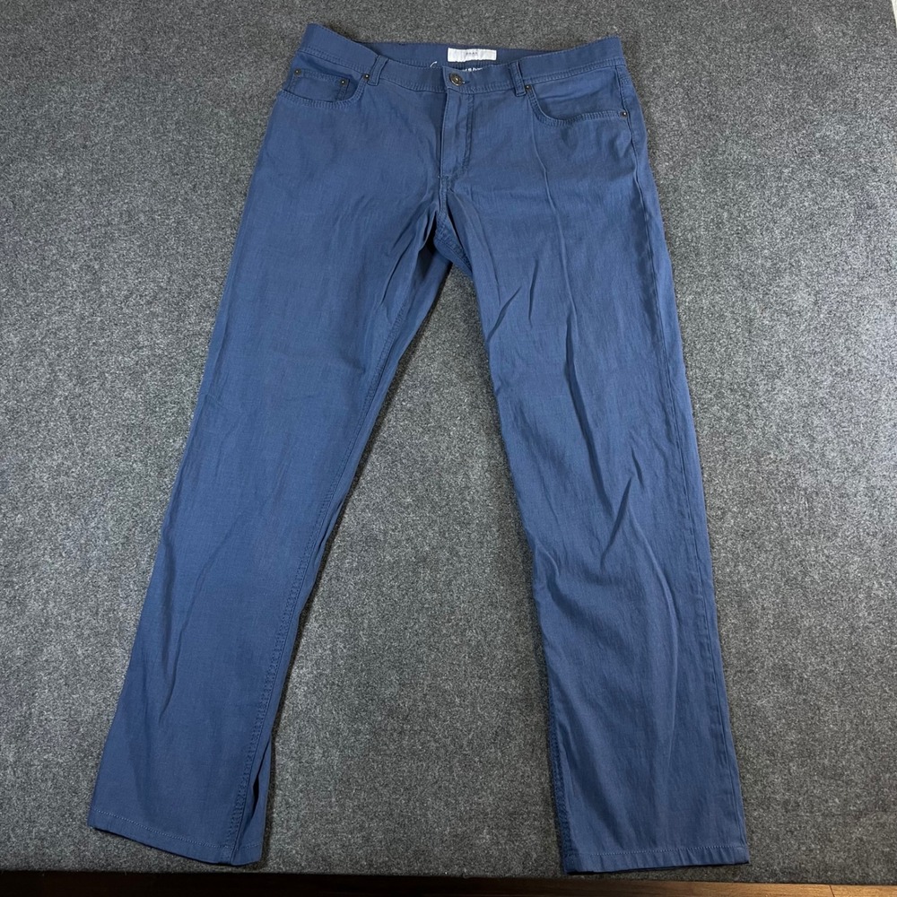 Brax Cooper Fancy Regular Fit Pants Men 35x34 Blue Textured Straight Leg 86-1548